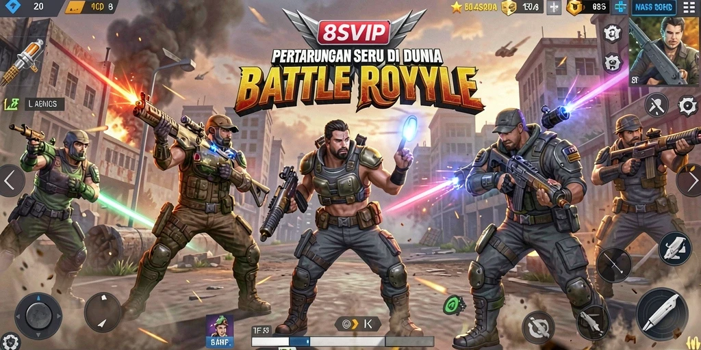 Tangkapan layar gameplay 8SVIP dengan aksi menegangkan di arena Battle Royale.