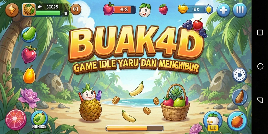 Tampilan gameplay BUAH4D yang menarik dengan kebun buah yang berwarna-warni.