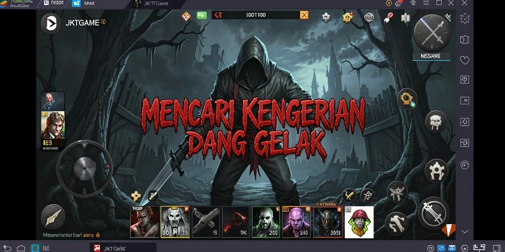 Tangkapan layar utama JKTGAME menampilkan momen menegangkan dengan karakter horor.