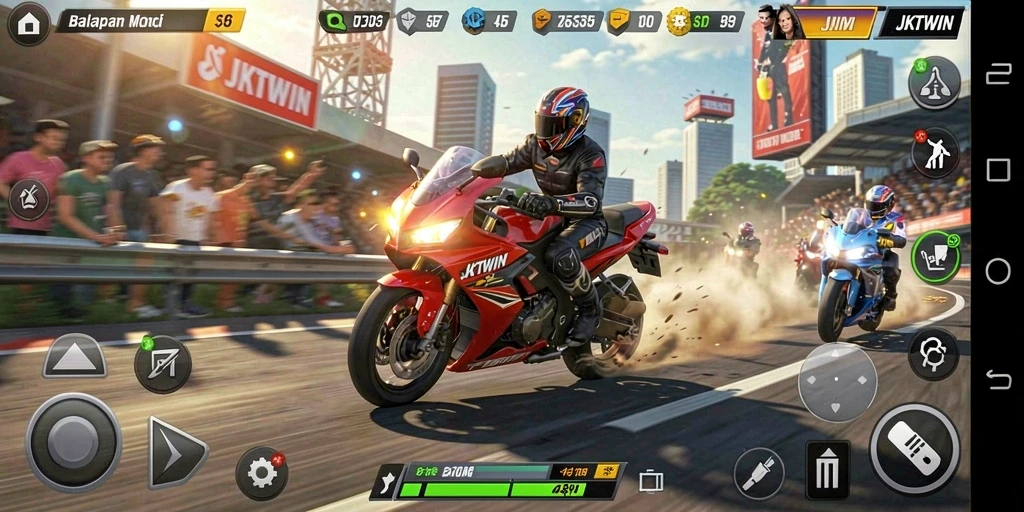 Gameplay seru di balapan motor JKTWIN.