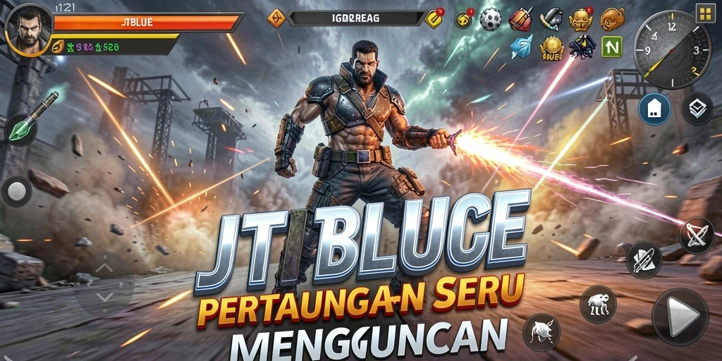Tangkapan layar JTBLUE menampilkan aksi intens dan pertarungan epik.