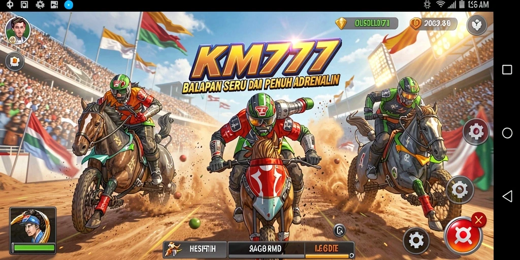 Tampilan gameplay KM777 dengan aksi balap yang cepat dan mendebarkan.
