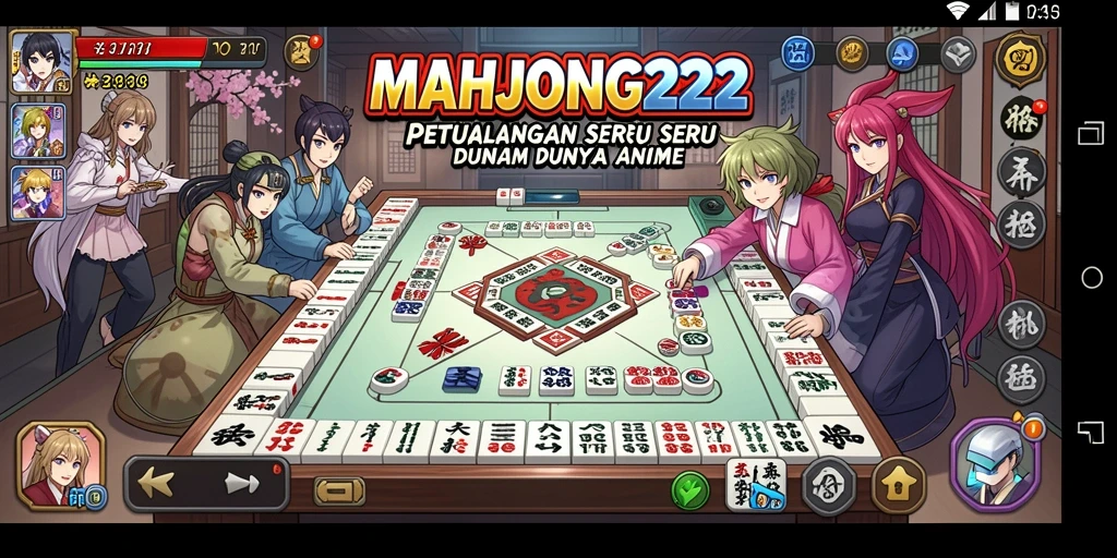 Tampilan seru gameplay <strong>MAHJONG222</strong> dengan karakter anime yang menggemaskan.