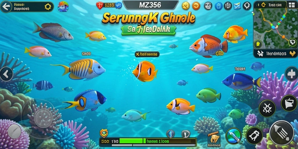 Gameplay MZ356 yang menarik saat menembak ikan berwarna-warni.