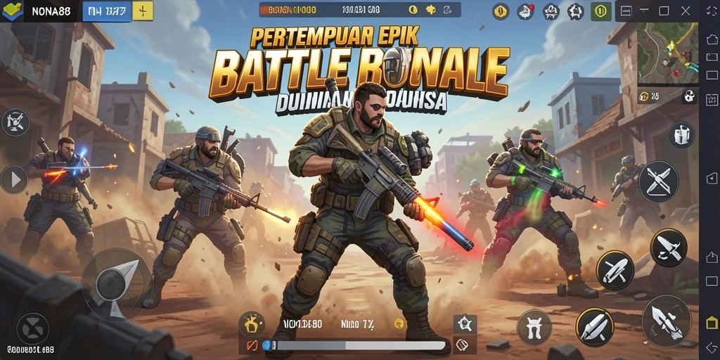 Gameplay NONA88 dalam mode Battle Royale yang intens dan mendebarkan.