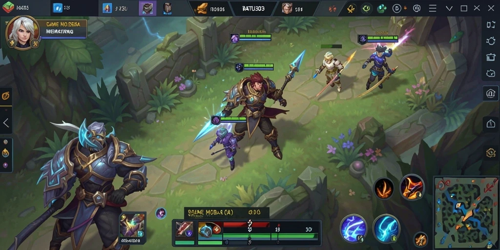 Gambar menunjukkan pertarungan intens di arena MOBA.