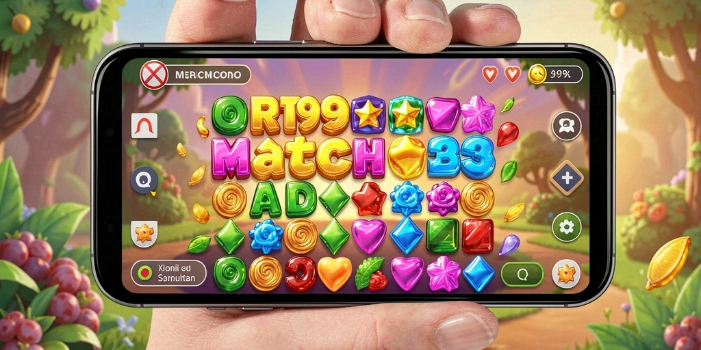 Tampilan gameplay RT99 yang memukau dan penuh warna dalam mode Match-3.