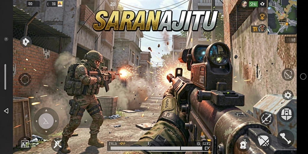 Gameplay mendebarkan di SARANAJITU dengan aksi FPS yang intens.