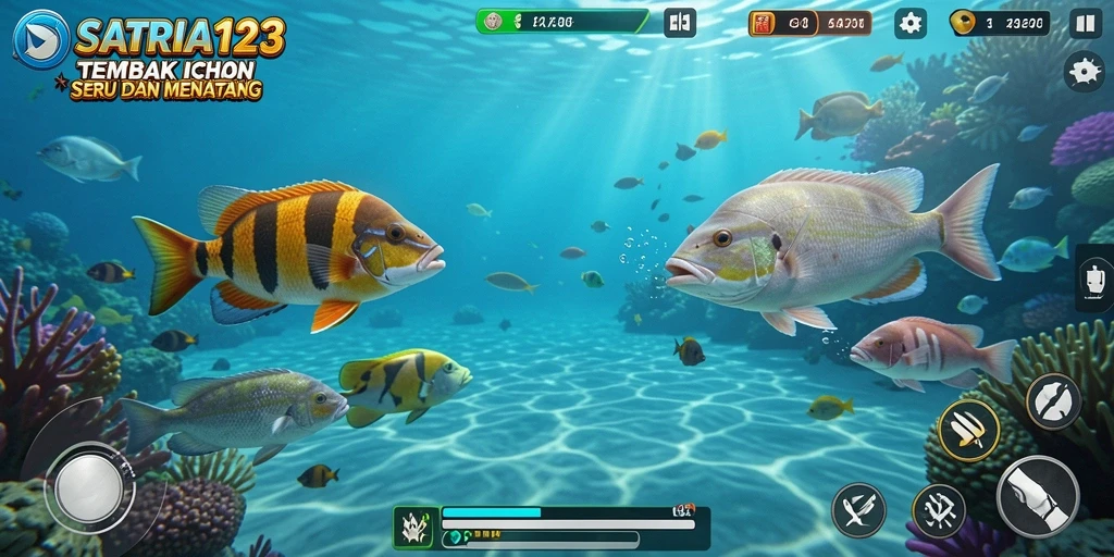 Tampilan gameplay menembak ikan yang seru dan menarik.